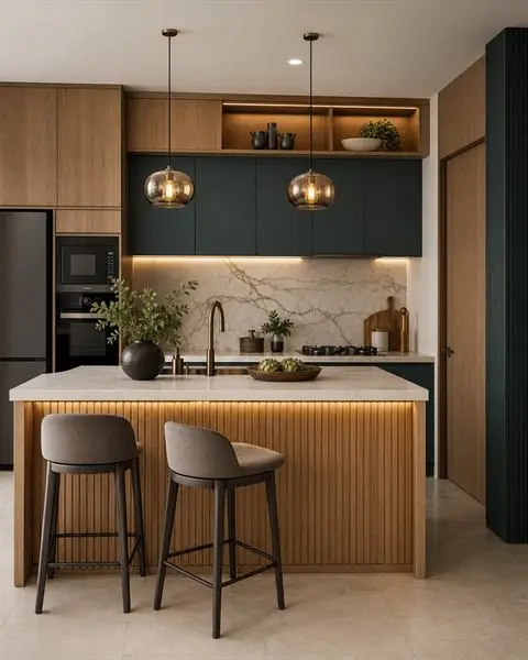 Space-saving custom modular kitchen for a condominium